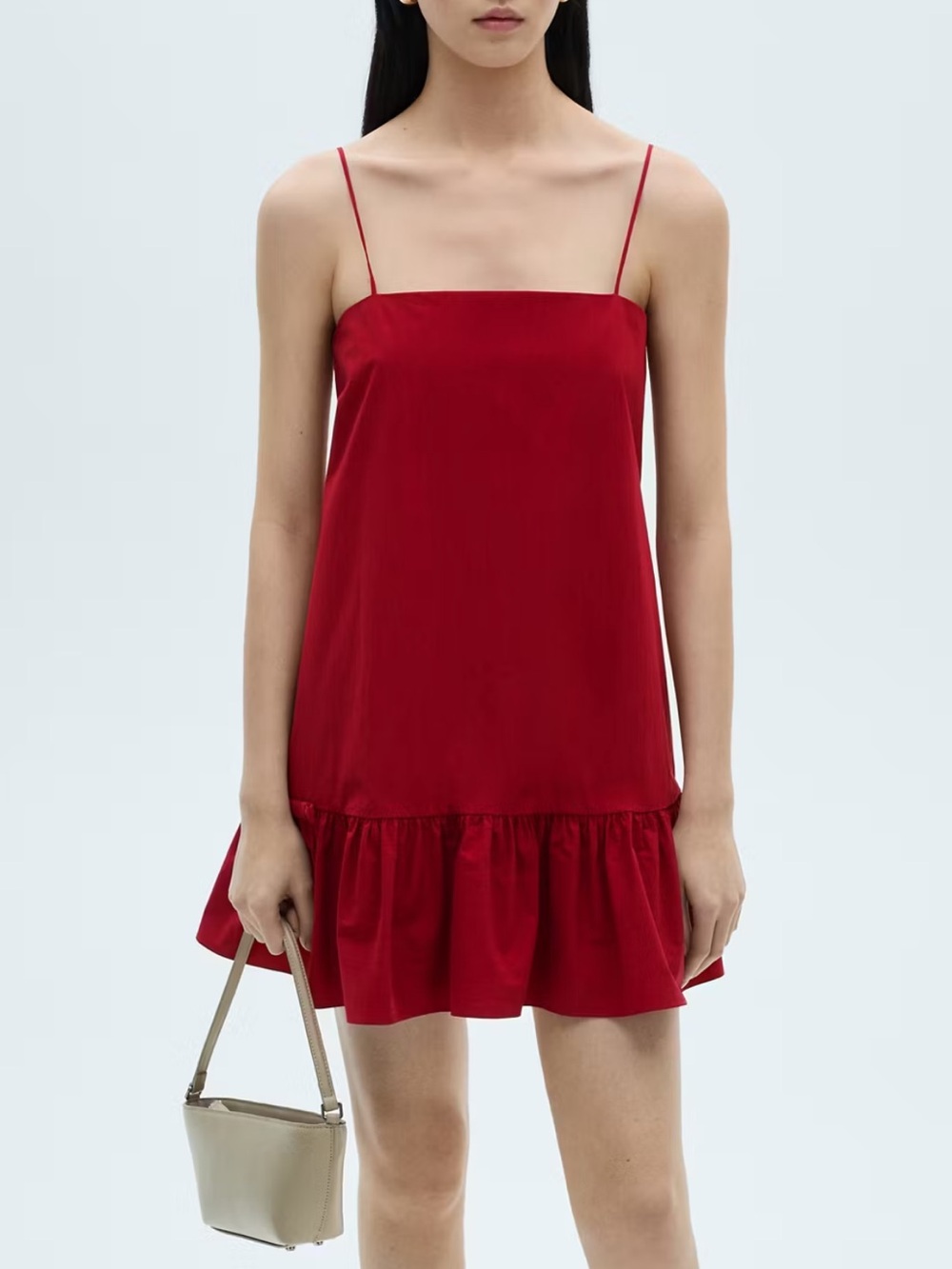 Mango Red Spaghetti Strap Ruffle Hem Dress - Women's